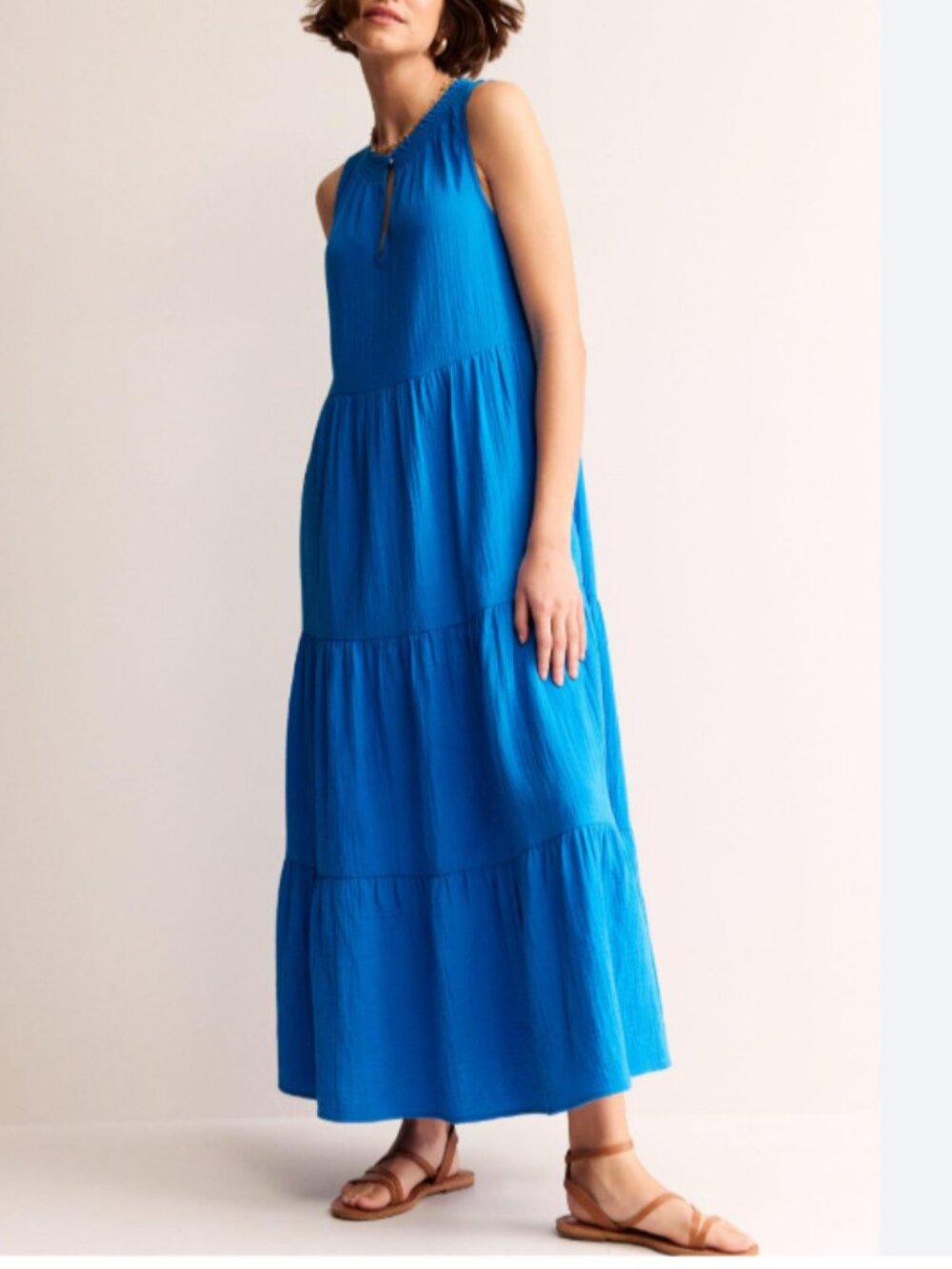 Boden Double Cloth Maxi Tiered Dress Indigo Bunting Blue Cotton Gauze Size 8